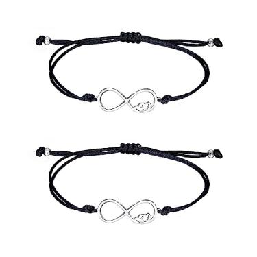 Imagem de QMEXINS 2 peças de pulseiras de coração infinito de promessa para melhor amiga casais mãe filha distância ajustável combinando pulseira presente, 10 inches, Aço inoxidável, Sem pedra preciosa
