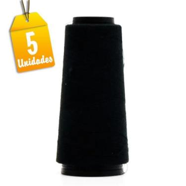 Imagem de Kit Linha para Costura Reta 120 Trichê Preto - 1300 metros - 5 unidade