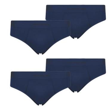 Imagem de Kit 4 Cueca Selene Masculina Slip sem costura Microfibra, Azul, P