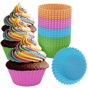 Imagem de Bakerpan Suportes de cupcake de silicone tamanho padrão, forros de cupcake, copos de cozimento, pacote com 24