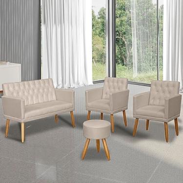 Imagem de Kit Poltrona para Recepção Namoradeira 2 Poltronas Decorativas e Puff (Bege)