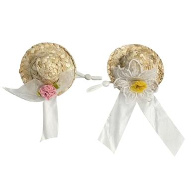 Imagem de LXLVOUEG Mini chapéus de galinha de 7 cm com alça elástica - Chapéu de palha engraçado para animais de estimação para galinhas, hamsters, papagaios, pássaros pequenos