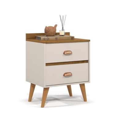 Imagem de Mesa De Cabeceira Madero Decoração Criado Quarto Retro 2 Gavetas - Quality Móveis (OffWhite/Nature)
