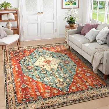 Imagem de Lahome Tapete de área quadrado tribal Boho 20 x 20 cm, tapetes laváveis para sala de estar, tapete macio para quarto, tapetes de chão oriental envelhecidos internos resistentes a manchas, sem derramamento, para sala de jantar, escritório, sala de jogos