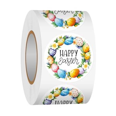Imagem de Heyfibro 500 peças de adesivos de Feliz Páscoa para crianças, adesivos de ovos de 3,8 cm para pequenas empresas, etiquetas redondas para embalagem de presente, cartões, garrafa de cerveja, sacos de