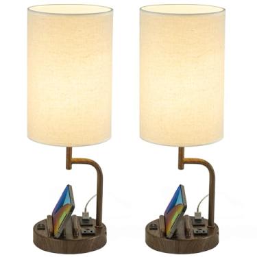 Imagem de Dreamholder Candeeiro de mesa com 3 portas de carregamento USB, luminária de mesa moderna com tomada AC e suportes de telefone, luminária de cabeceira perfeita para quarto, sala de estar, escritório