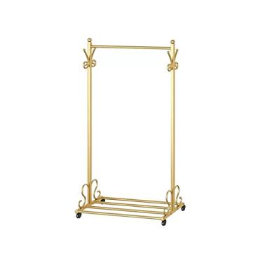 Imagem de Cabide de pé cabide para roupas, chão, quarto, cabide minimalista simples, prateleira de secagem tipo haste única para casa, cabide tipo chão dourado e preto cabide de pé (dourado, médio)