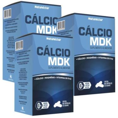 Imagem de Kit Combo 03 UND Cálcio MDK 600mg Magnésio Vitamina D  K2 180 Cápsulas