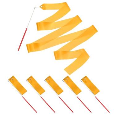 Imagem de PATIKIL Fitas de dança, pacote com 6, flâmulas de dança de ginástica de 78,7 polegadas com varinha antiderrapante para presentes, dança, shows de talentos, bastão girando, laranja amarelo