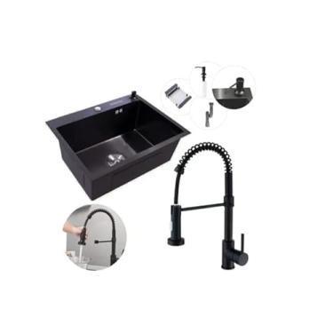 Imagem de Kit Cuba Gourmet Quadrada Pia Completa com Acessórios e Torneira Flexivel Aço Inox Preta