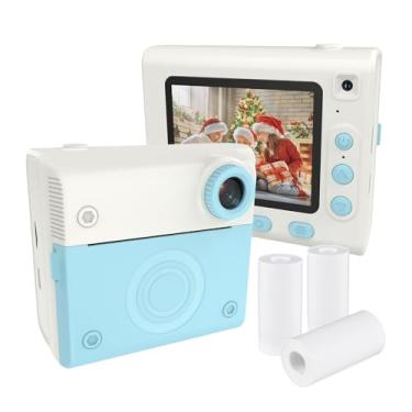 Imagem de Câmera de impressão instantânea infantil Câmera digital para crianças Câmera de vídeo digital 1080P Lente dupla Tela IPS de 2,8 polegadas Bateria embutida Molduras para fotos com 3 rolos de papel de