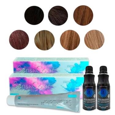 Imagem de Kit com 2 Tinturas para Cabelo Sensi Color Hipoalergência + Água Oxigenada (3.0 Castanho Escuro)