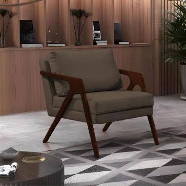 Imagem de Poltrona Mona Monique Luxo Base Madeira Maciça Castanho Veludo Marrom 