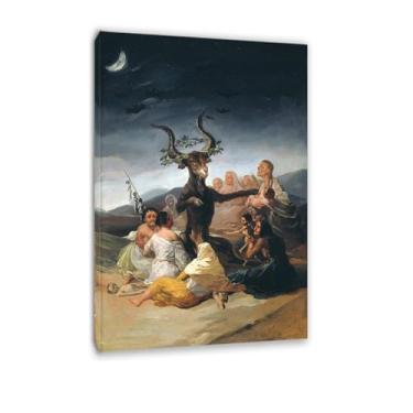 Imagem de Arte de parede em tela de pintura clássica - Francisco de Goya Reprodução de arte de parede famosa em tela - Witches Sabbath Poster - Imagens de arte em tela para decoração de casa 60 x 90 cm (24 x 35