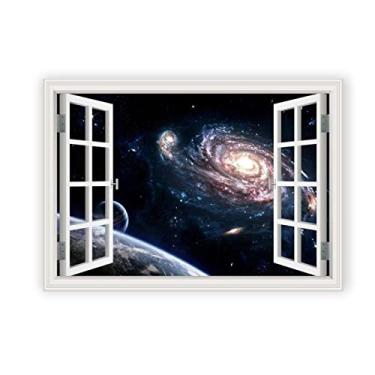 Imagem de JZSDGB Impressão em tela arte de parede 3D falsa janela-paisagem impressão em tela céu estrelado paisagem em tela tela arte de parede janela vista imagem para decoração de quarto 80 x 120 cm (31 x 47