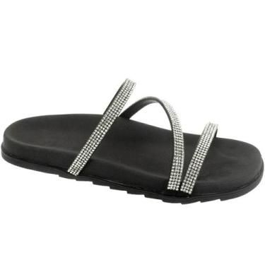 Imagem de Tamanco Feminina Flat Chinelo Rasteira Strass Brilho Anatômico Via Ang