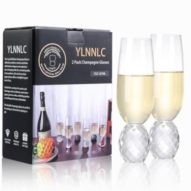Imagem de YLNNLC Conjunto de 2 taças de champanhe de cristal sem haste de 200 ml, taças de champanhe reutilizáveis sem chumbo com base de cristal, flauta de vinho Prosecco, copos de mimosa, presente para