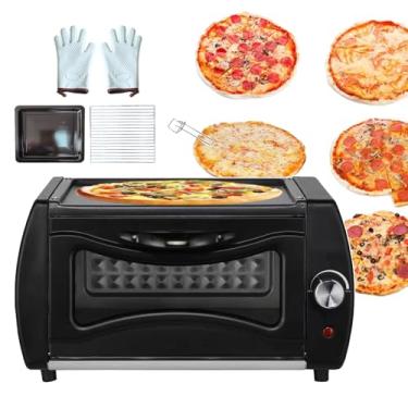 Imagem de KKSOUFX Forno de bancada de 15 litros para pizza com disco e grampo, controle de temperatura de 0-380℃, mini forno de pizza de 2100 W, com bandeja para assar/grade para assar/alça da bandeja/luvas