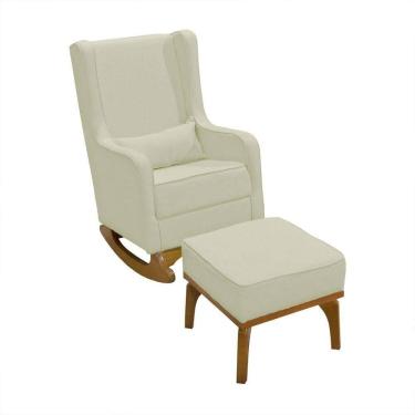 Imagem de Poltrona De Amamentação Aquila Retro Com Puff Élpis Móveis Linho Bege
