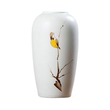 Imagem de Vaso Vaso de cerâmica branco decoração retrô pega pássaro porcelana flor seca arranjo de flores sala de estar decoração de mesa de estudo Vaso de flores