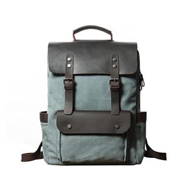 Imagem de Mochila de lona moda estilo vintage para homens mochila de couro mochila escolar para laptop(Blue-Cow leather)