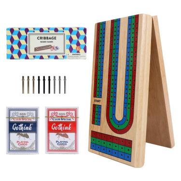 Imagem de Conjunto de jogos de tabuleiro Folding Cribbage Offelec Wooden com armazenamento