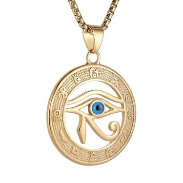 Imagem de AsAlways Colar de olho de Hórus masculino de aço inoxidável com símbolo egípcio antigo, pingente redondo, joia presente, Aço inoxidável, Sem Pedra Preciosa