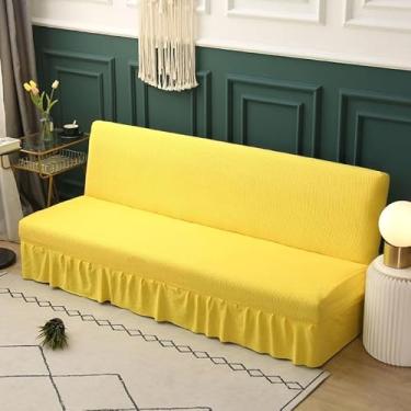 Imagem de Capa de futon sem braços com saia de babados, sofá-cama futon altamente elástica(Yellow,Medium (155-185cm))