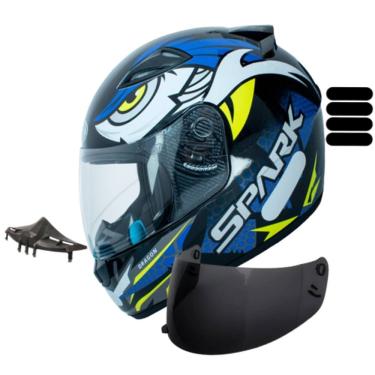 Imagem de Capacete Moto Masculino Ebf Dragon Azul Com Naigueira Viseira Fumê e Adesivo Extra