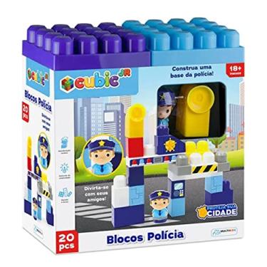 Imagem de Multilaser Bloco de Montar Polícia 20 Peças Cubic Jr Multikids – BR1390, Multicor