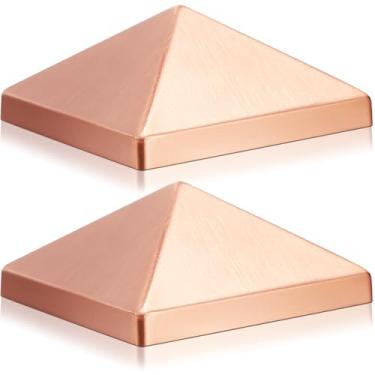 Imagem de Blulu 2 peças 10.2 cm x 10.2 cm Tampa de poste de pirâmide de cobre sólido para postes de madeira reais de 8,9 cm x 8,9 cm, tampas de postes de cerca de pirâmide para metal verdadeiro/real cerca de