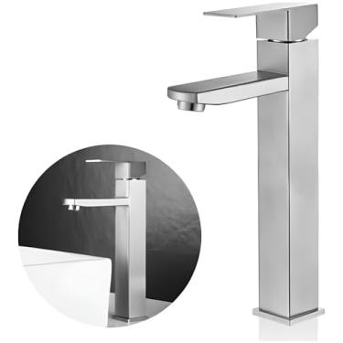 Imagem de Torneira Banheiro Lavabo Monocomando Bica Alta Metal Inox Cor Prata - Brinovar