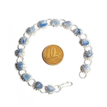 Imagem de Pulseira Margarida Pedra Quartzo Azul Montagem Prateado - CristaisdeCu