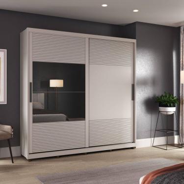 Imagem de Roupeiro Malthus com 2 Portas de Correr e 03 Gavetas - com Espelho Cinza