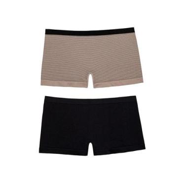 Imagem de Kit 2 Calcinhas Boxer DelRio 8291 Sem Costura, Preto, Quartzo listrado