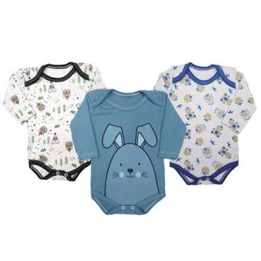 Imagem de Kit Roupa De Bebê 3 Peças Body Estampado Manga Longa Suedine - Koala B