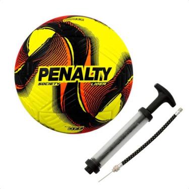 Imagem de Kit Bola Oficial Society Penalty Líder Grama Sintética + Bomba, Amarel