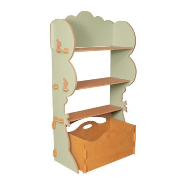 Imagem de Estante Livreiro Infantil De Encaixe Com Organizador De Brinquedos Natureza Verde