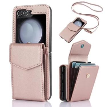 Imagem de HJZSZX Para Samsung Z Flip 6 Crossbody Multi Card Wallet Phone Case Long Lanyard Bolsa Suporte Capa (Para Samsung Z Flip 6/Ouro rosa)