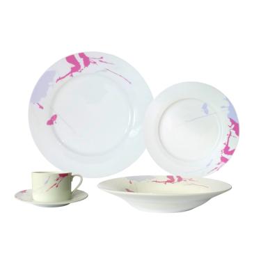 Imagem de Aparelho de Jantar 30 Peças Porcelana Salpicos Lilás e Cinza - Saldão