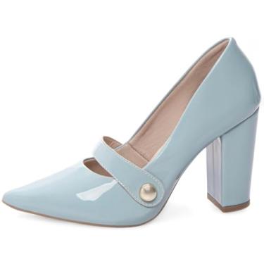Imagem de EMILY ONLINE, Sapato Scarpin Salto Alto Grosso Bico Fino Tira Feminino 9cm (Azul Claro, BR, Adulto, Numérico, 37)