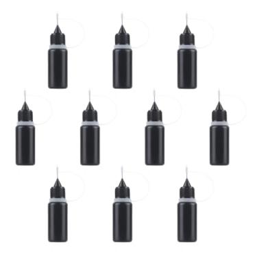 Imagem de Joyangy Pacote com 10 frascos aplicadores de ponta de precisão de 10 ml, frascos de plástico preto com pontas de agulha de metal para cola/tinta/epóxi, artesanato DIY e fabricação de modelos
