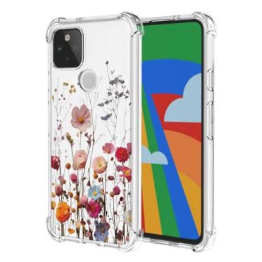 Imagem de RRXSYXL Capa para Google Pixel 5 com estampa floral transparente, capa macia à prova de choque para Google 5, linda flor