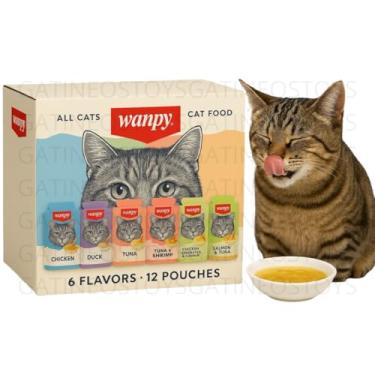 Imagem de Sachê Super Premium Caldo Sopa 12 Sachês Petisco Úmido Natural para Gatos Alta Palatabilidade - Kit Degustação 6 Sabores - Pato, Salmão e Atum, Atum e Camarão, Frango, Abóbora e cenoura - 50g cada