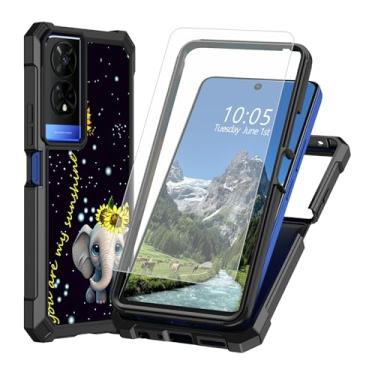 Imagem de DIGTIALL Capa para TCL 50 XE 50XE 5G com protetor de tela de vidro temperado, dupla camada resistente à prova de choque TPU bumper canto elevado capa protetora para TCL 50 XE 50XE 5G, elefante