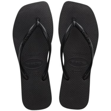 Imagem de Havaianas Sandália feminina quadrada fina - Sandálias clássicas de bico quadrado, Preto, 35