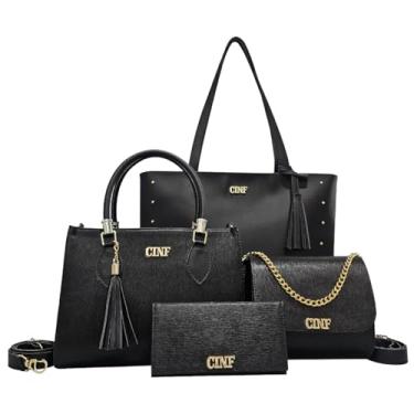 Imagem de Kit Bolsa Feminina Sacola Grande + Bolsa Média + Tira Colo + Carteira (Preta)