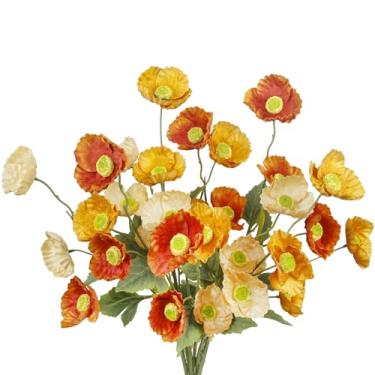 Imagem de CITYES 6 peças de flores artificiais, série laranja, Poppy Beauty