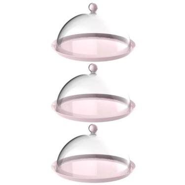 Imagem de Kit 3 Porta Bolo Rosa Himalaia 30cm Cúpula Bubble Crippa Boleira Torta Doces