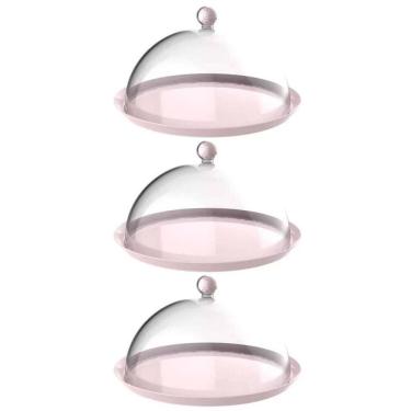 Imagem de Kit 3 Cúpulas Plástico 25cm Bolos Tortas Doces Pratos Rosa Himalaia Bubble Crippa